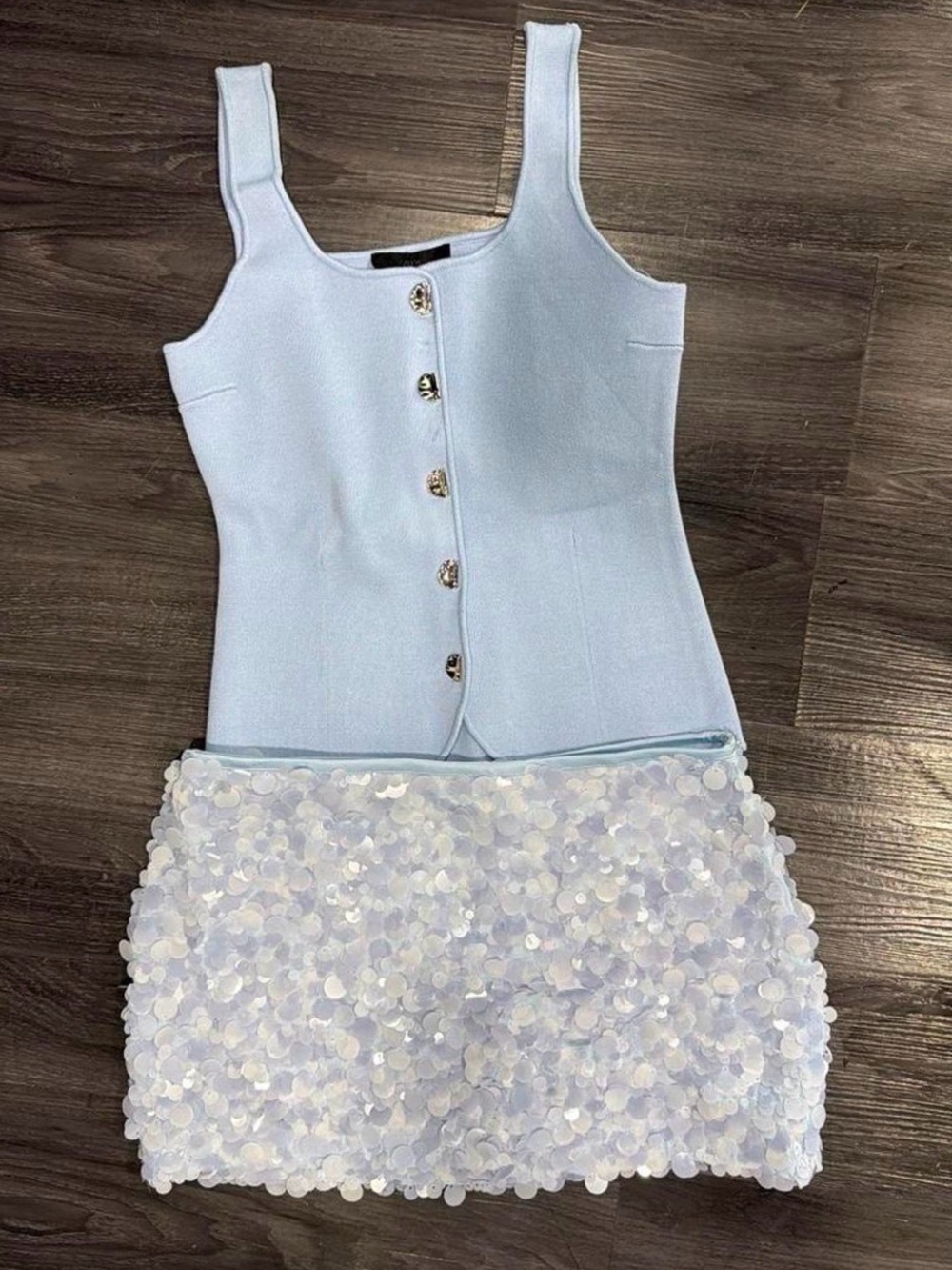 Light Blue Sequin Mini Skirt & top - Women's Elegant Party Outfit